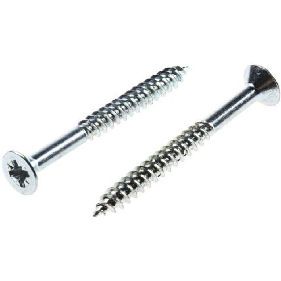 RS PRO Pozidriv Countersunk Steel Wood Screw, Bright Zinc Plated, No. 8 Thread, 1.3/4in Length