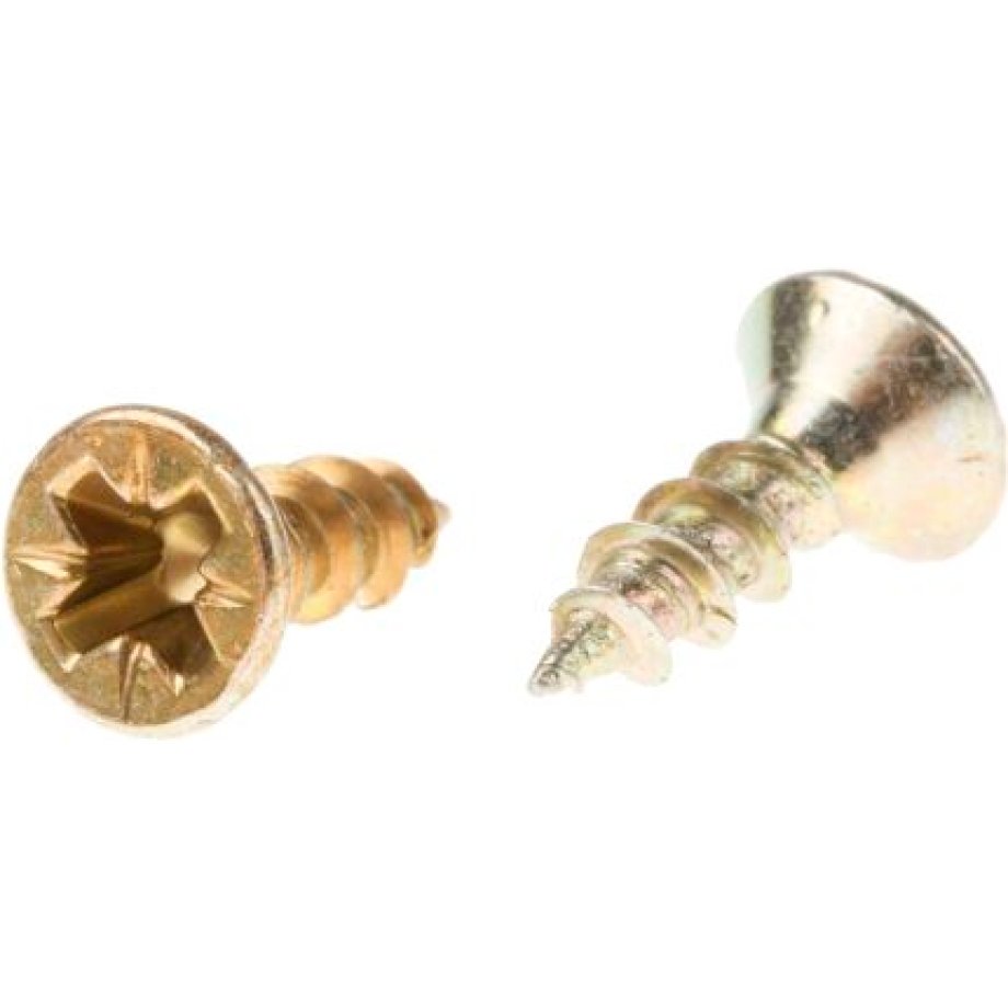 RS PRO Pozidriv Countersunk Steel Wood Screw, Yellow Passivated, Zinc Plated, 3.5mm Thread, 12mm Length