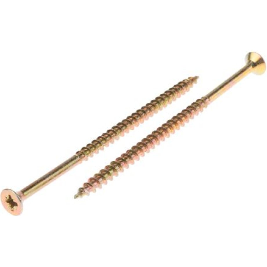 RS PRO Pozidriv Countersunk Steel Wood Screw, Yellow Passivated, Zinc Plated, 5mm Thread, 100mm Length